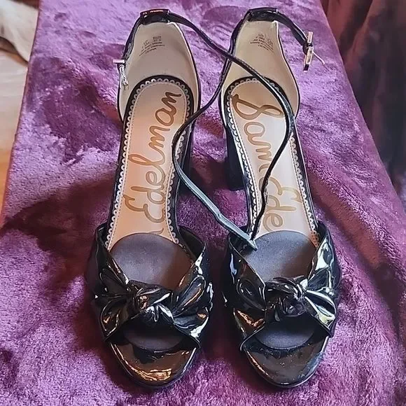 Sam Edelman Odina Block Heel Sandal Patent Black US Size 7.5 - Picture 5 of 6